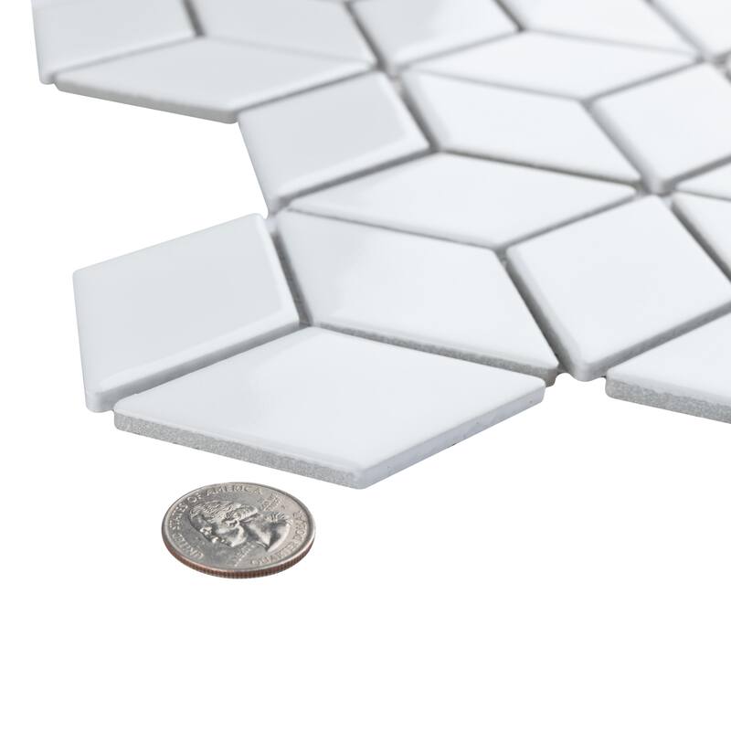 Merola Tile Hudson Rhombus Glossy White 10-1/4" x 11-3/4" Porcelain Mosaic Floor and Wall Tile