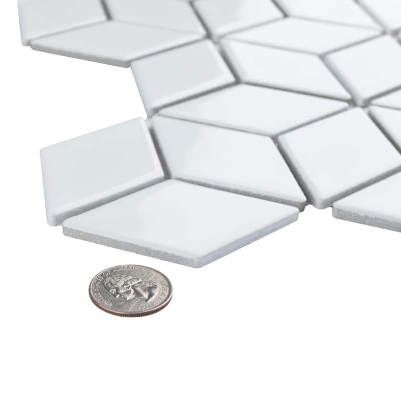 Merola Tile Hudson Rhombus Glossy White 10-1/4" x 11-3/4" Porcelain Floor and Wall Tile