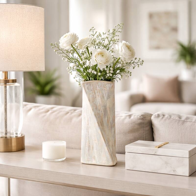 Decorative Vase - Ivory Ceramic Twist Design