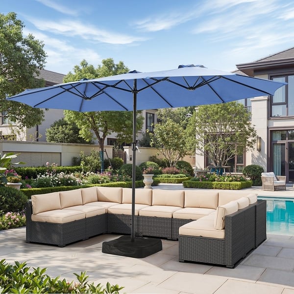 15 ft patio umbrella with stand ft. Double Sided Market Base Advanced UV Protection PHI VILLA 15ft Large Patio