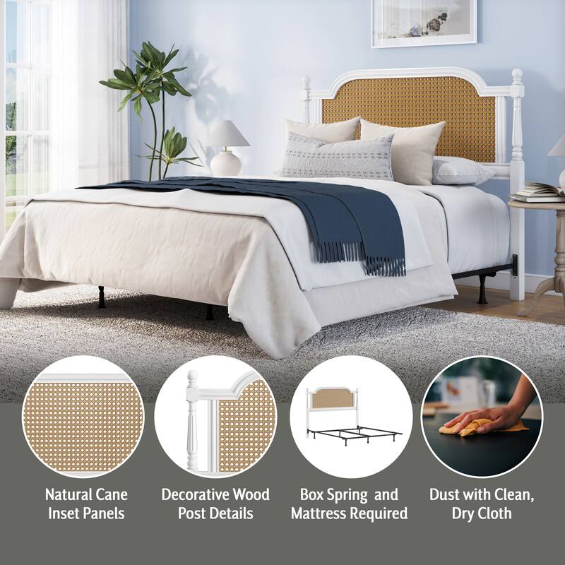 Hillsdale Melanie Wood and Cane Headboard with Frame, White