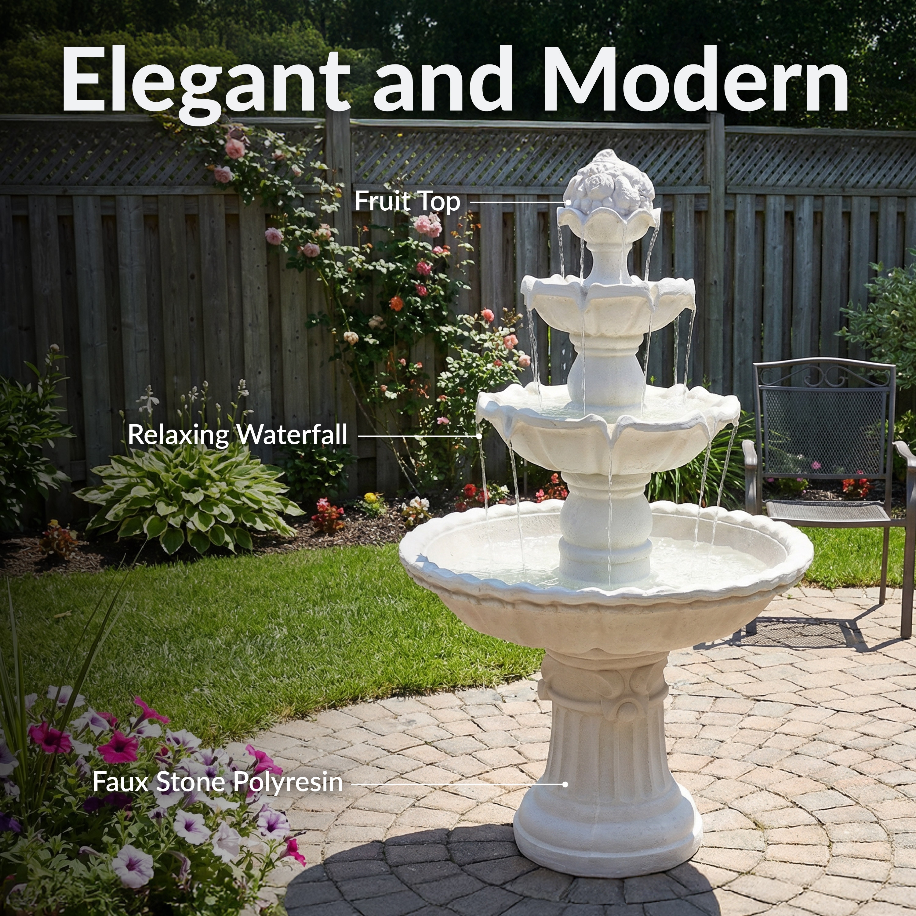 4-Tier Fruit Top Outdoor Water Fountain Backyard Garden Feature