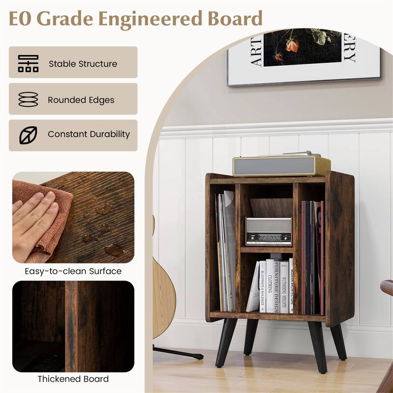 Gymax Record Player Stand w/ 4 Storage Compartments Supporting Legs