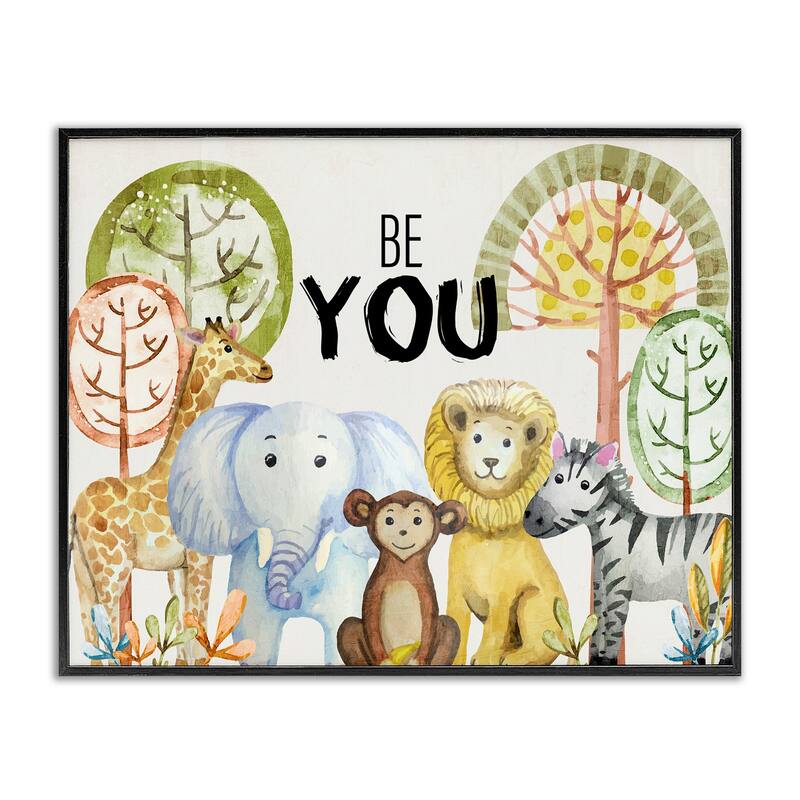 Stupell Be You Jungle Animals Framed Giclee Art Design By Kim Allen - 14 x 11 - Black