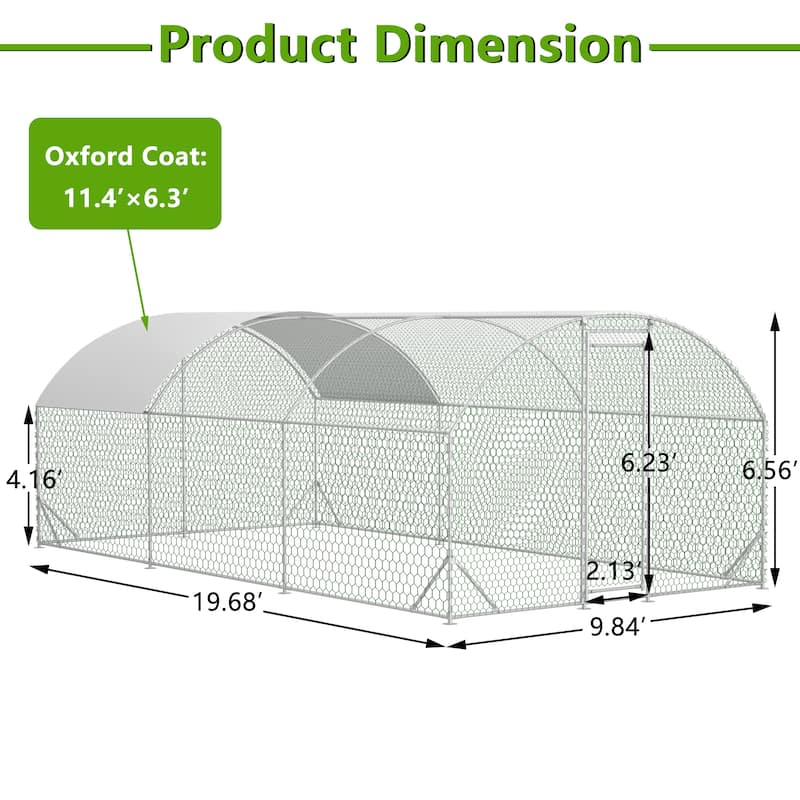 GDFStudio - Anderson Metal Walk in Chicken Coop Dome Cage Outdoor Farm Use - 9.84' x 19.68' x 6.56' - Silver
