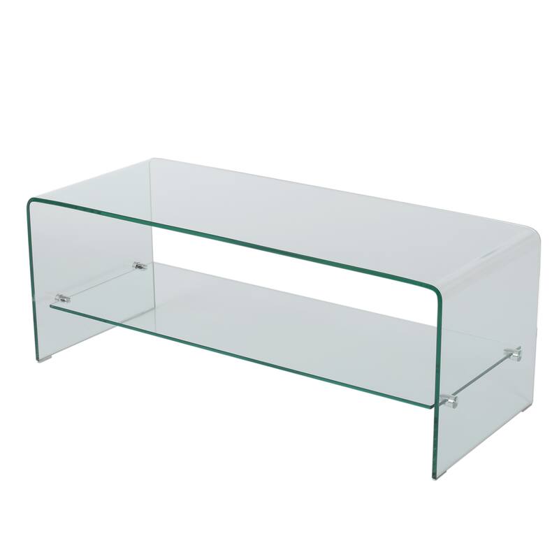 39.37" TV Stand with Open Back Design & Glass Shelf for TVs Up to 39"