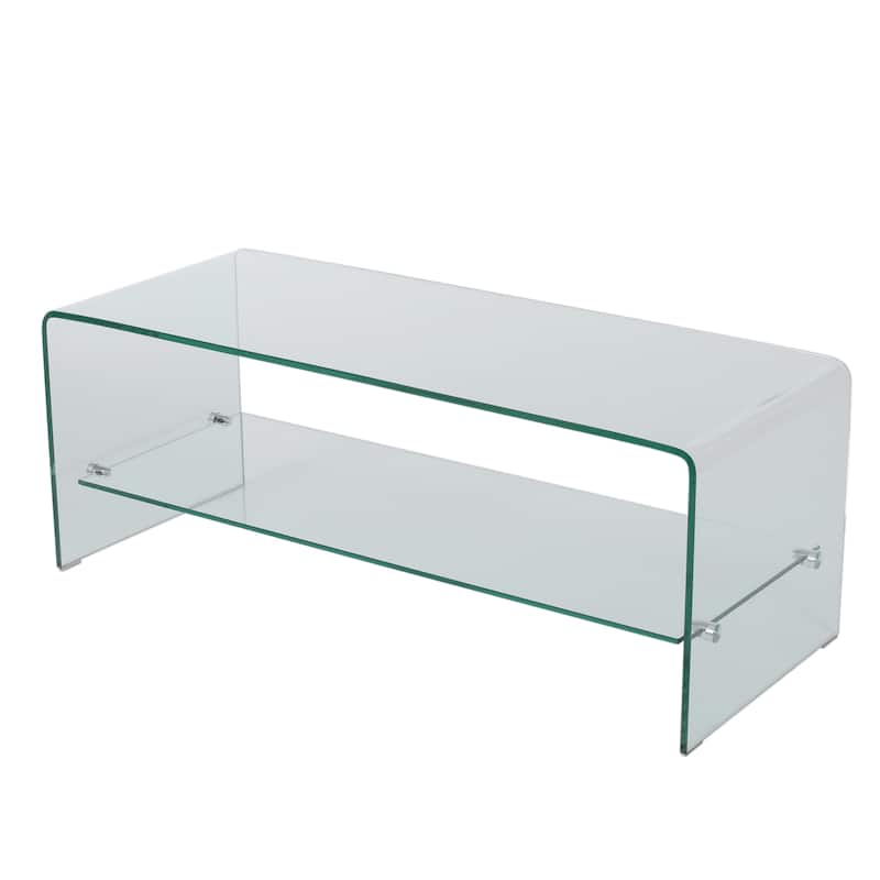 Clear 39.37" TV Stand with Open Back Design and Glass Shelf for TVs Up to 39"