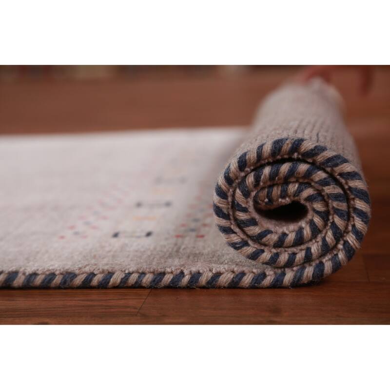 Hand Knotted Oriental 100% Wool Carpet Tribal Stripe Brown Gabbeh Area Rug - 4' 11'' X 3' 1''