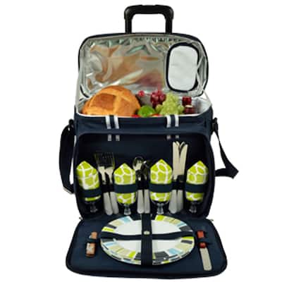 Picnic at Ascot Equipped Picnic Cooler Bag for 4 on Wheels