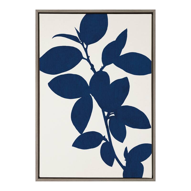 Kate and Laurel Sylvie Blue Botanical Framed Canvas - 23x33 - Plastic - Grey