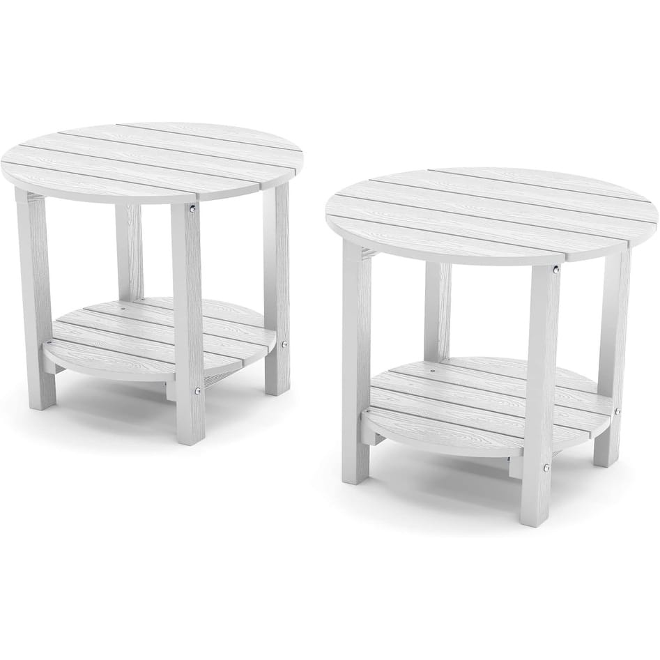WINSOON All Weather HIPS Outdoor Side Table,Round Table Set Of 2