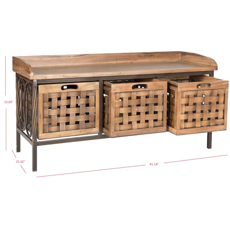 SAFAVIEH Toshie Honey Oak Storage Bench - 42.5" x 15.5" x 20" - 43Wx16Dx20H