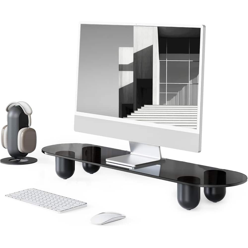 Fenge Monitor Stand Riser, Desk Organizer with Wooden Shelf & Solid Wood Legs - 33.8 x 9 x 4 inches