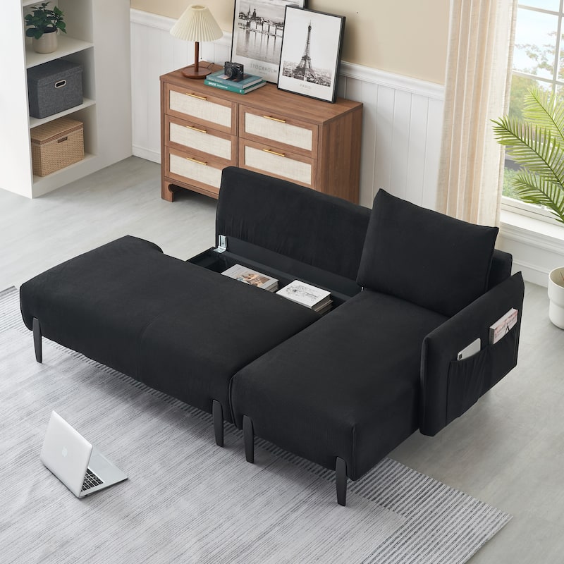 79.5 inches long, Velvet Sofa with Three Pillows, for Apartment Office Living Room - Black