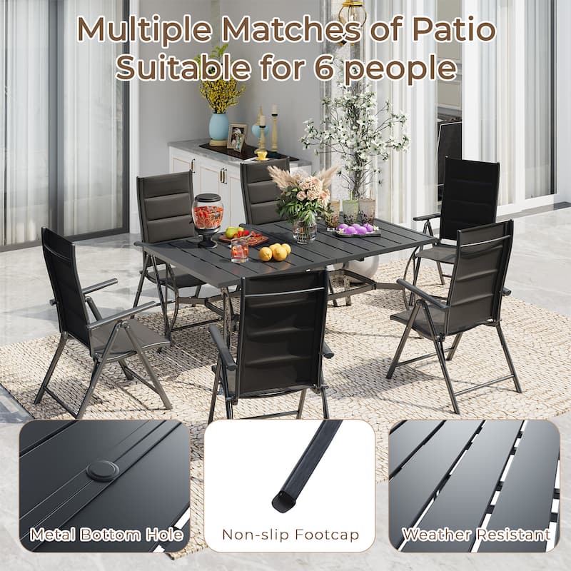 EROMMY 7 Piece Patio Dining Set with Folding Lounge Chairs and Aluminum Table, Outdoor Furniture for Backyard, Deck, or Balcony.