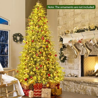 6/7/8 FT Pre-lit Artificial Christmas Tree Hinged Xmas Tree w/ Lights