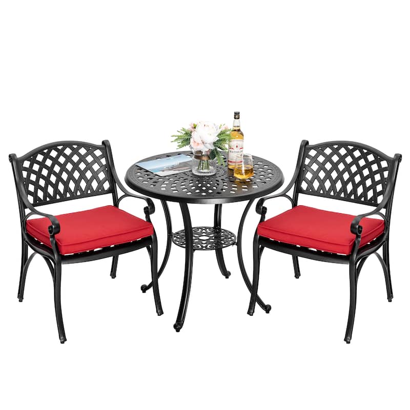 Outdoor 2-Person Cast Aluminum Bistro Set with Umbrella Hole