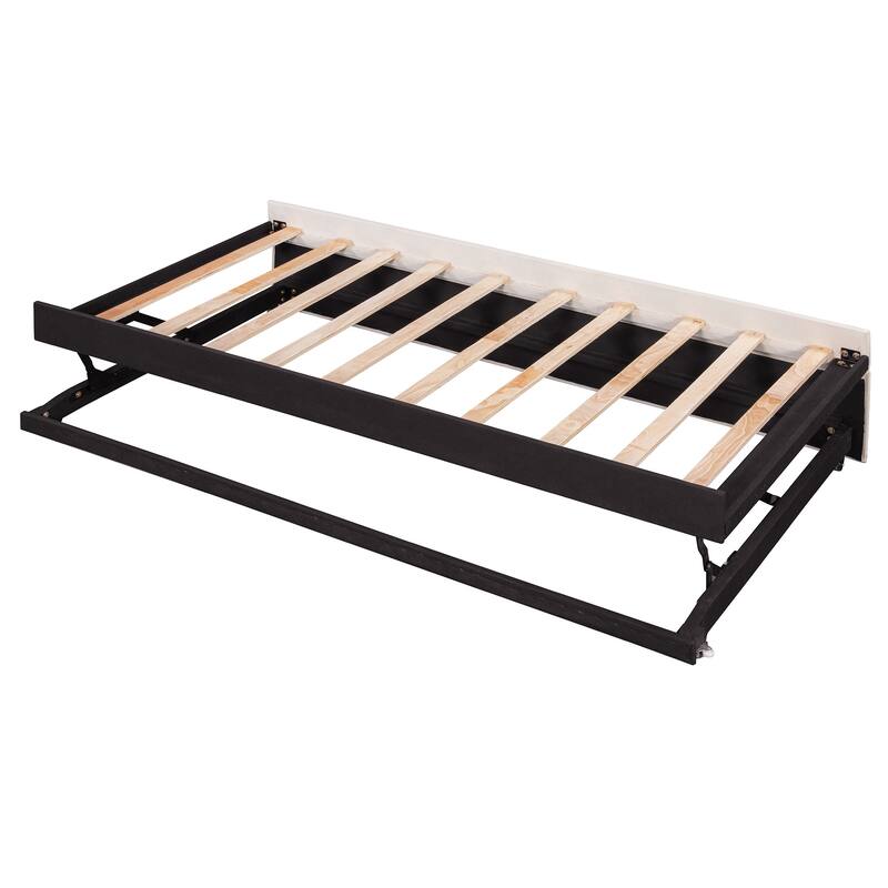 Extendable 2-in-1 Daybed Frame, Space-Saving Twin to King Design,Twin Size Velvet Upholstered Daybed with Pop Up Trundle