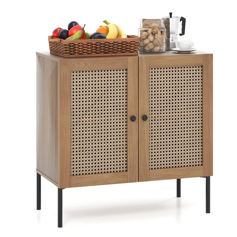 Costway Rattan Buffet Sideboard Cabinet Cupboard w/ Adjustable Shelf - See Details