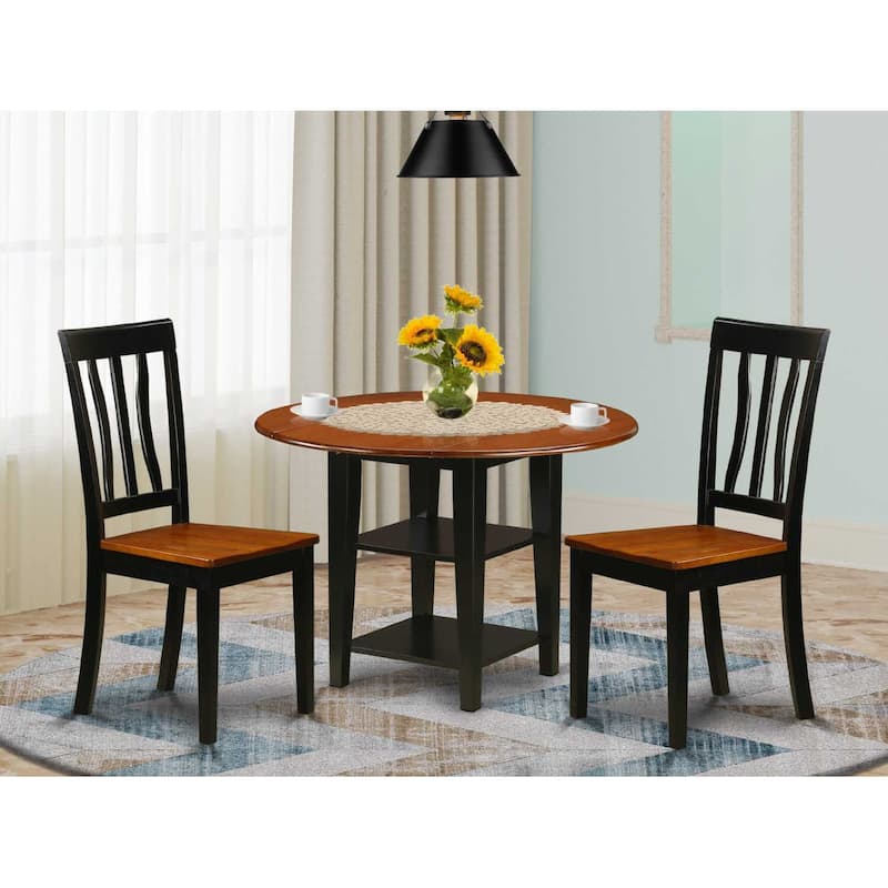 HomeStock 3-Piece Black and Cherry Finish Round Solid Wood Top Dining Table Set
