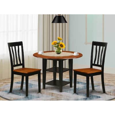 HomeStock 3-Piece Black and Cherry Finish Round Solid Wood Top Dining Table Set