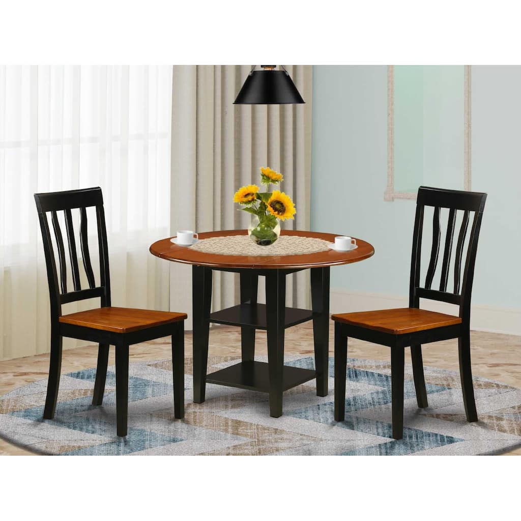 HomeStock 3-Piece Black and Cherry Finish Round Solid Wood Top Dining Table Set