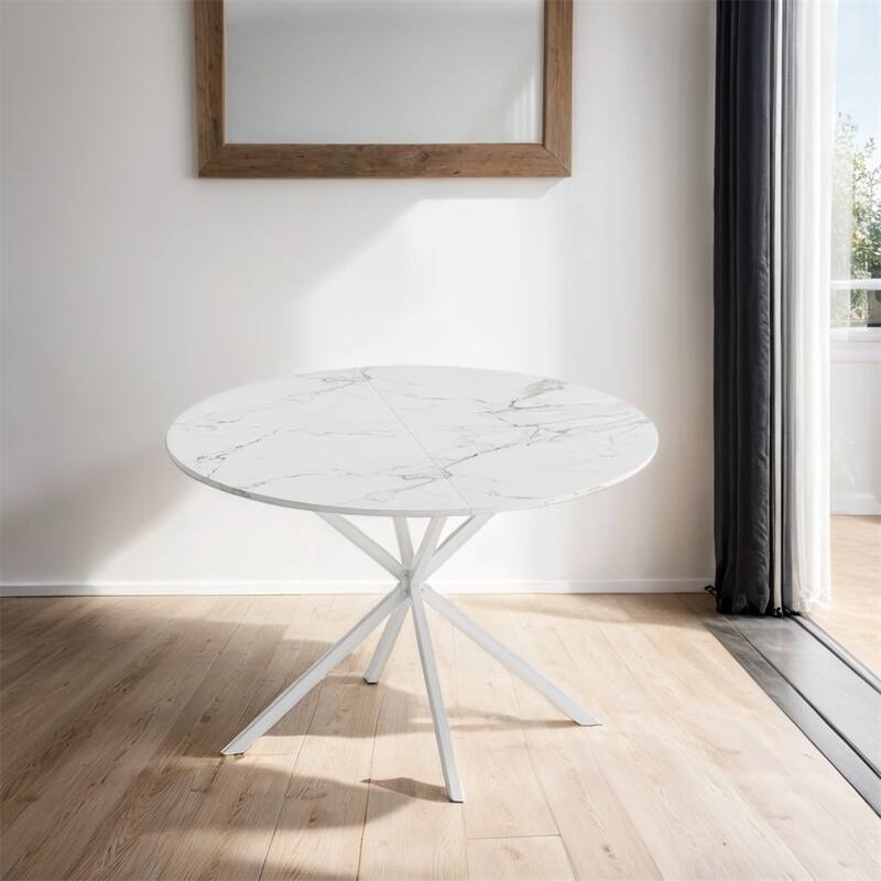 47.24" Round Dining Table with Removable Top and Iron Cross Leg