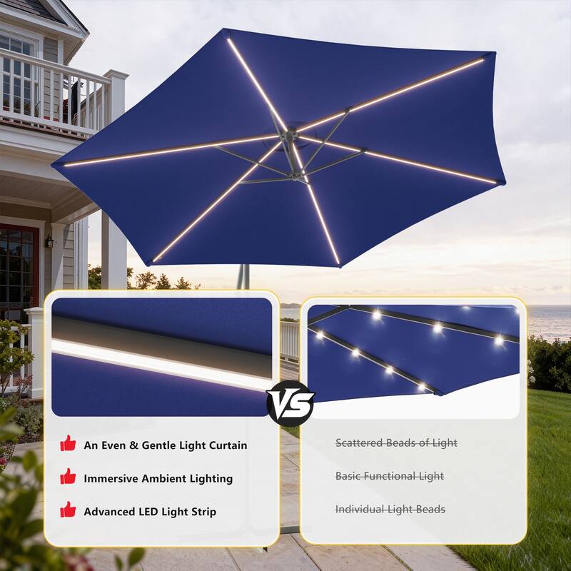 Outdoor 10FT LED lighted Patio Offset umbrella for Garden