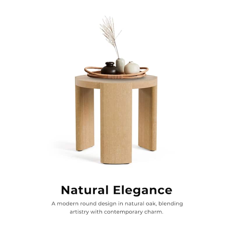 Furniture of America Minst Modern Oak Wood Round End Table