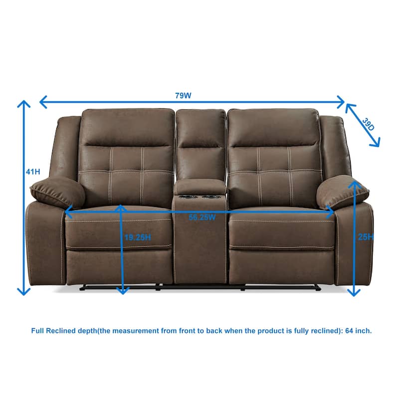 Roundhill Furniture Lesley Manual Reclining Loveseat, with Cup olders, Brown