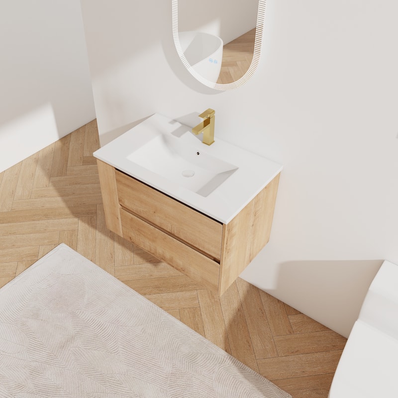 30"Wall Mounting Bathroom Vanity With Ceramic Sink, 2-Soft Close Drawer