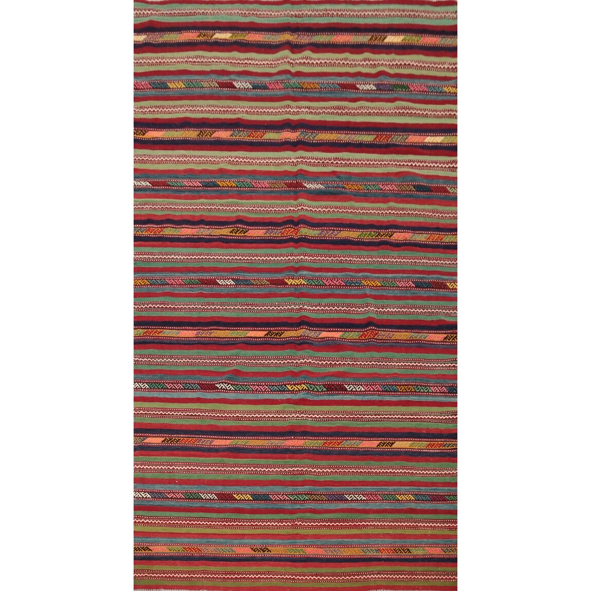 Hand Woven Oriental 100% Wool Carpet Southwestern Tribal Multi-Colored Kilim Area Rug - 10' 1'' X 5' 8''