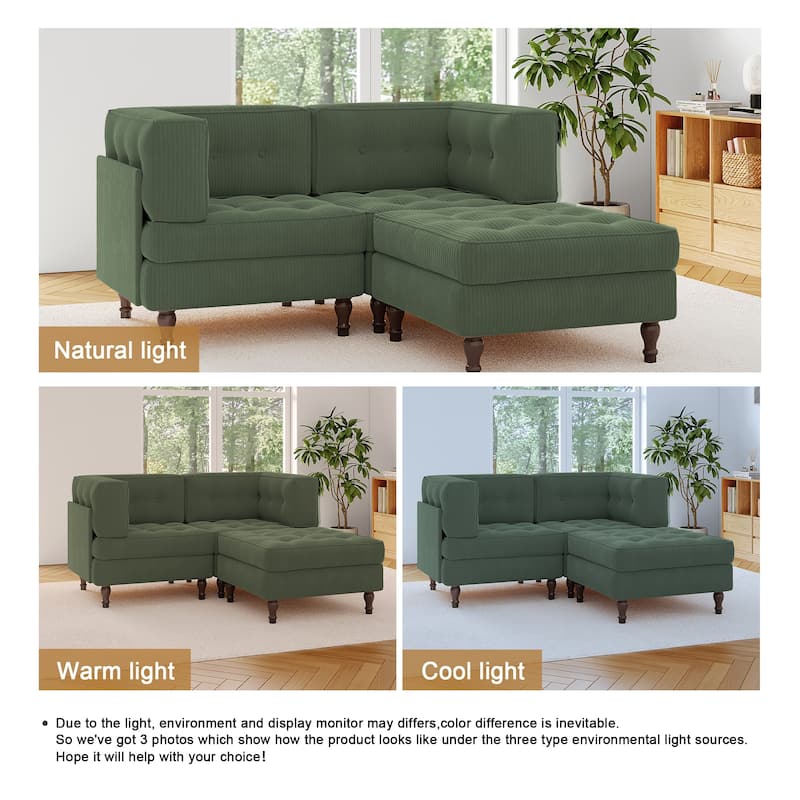 Corduroy Upholstered Modular Corner Sectional Sofa with Reversible Ottoman