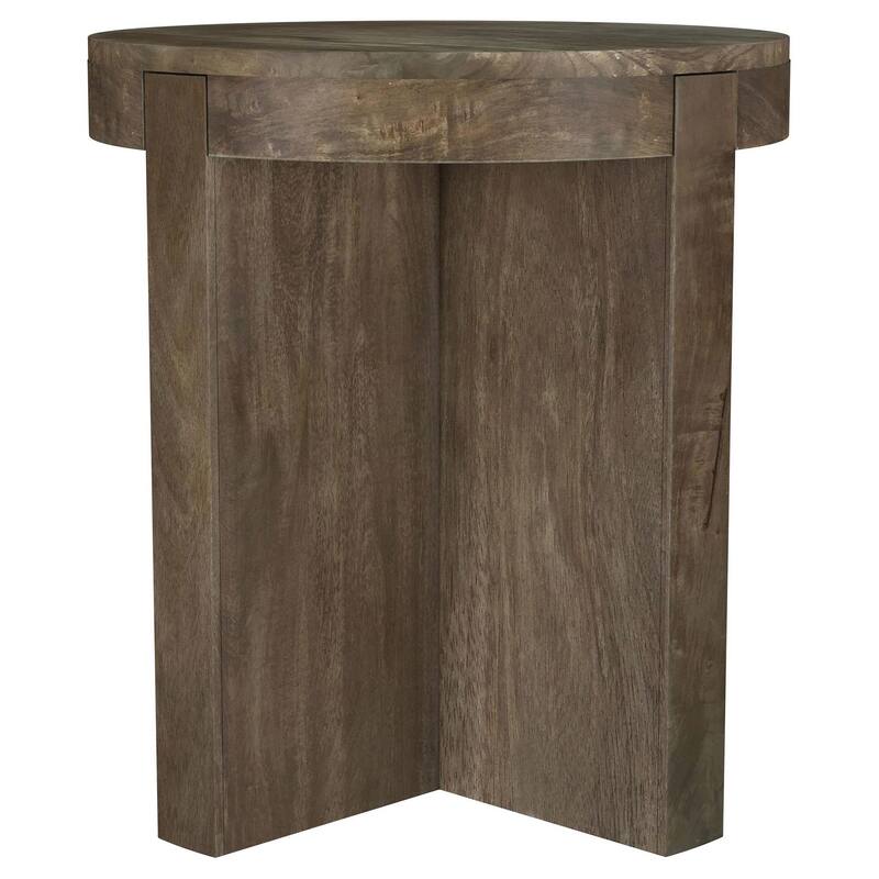 Kinaj Side End Table, Dark Brown Solid Mango Wood, Round 20 Inch