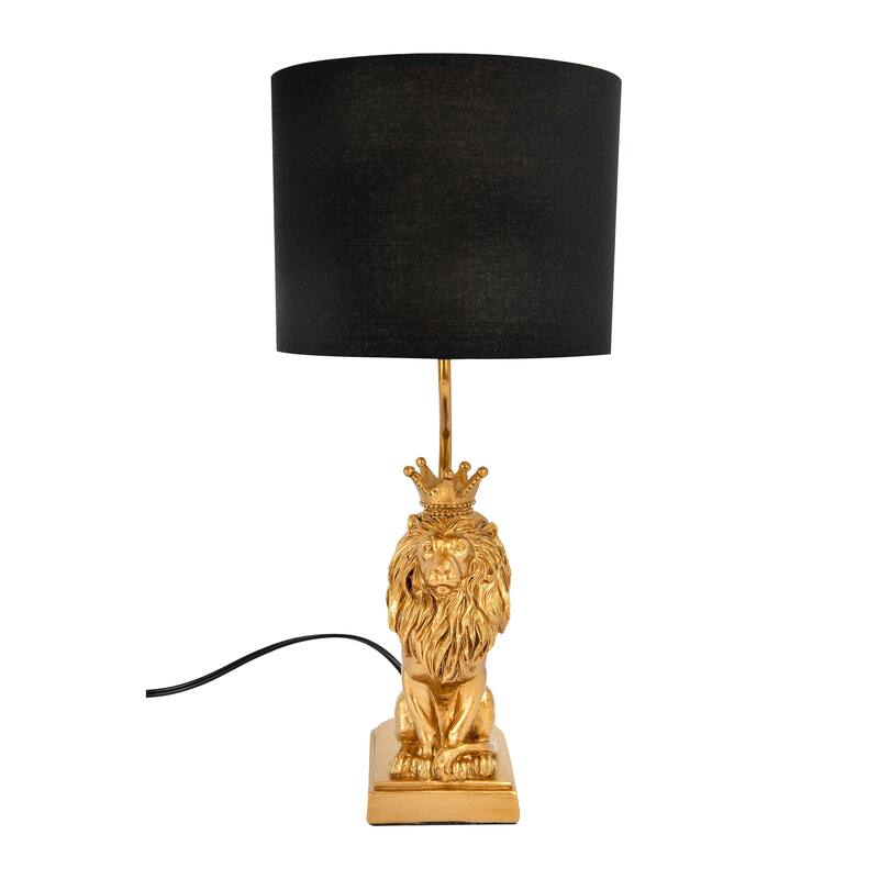 Resin Lion Table Lamp with Linen Shade - Gold