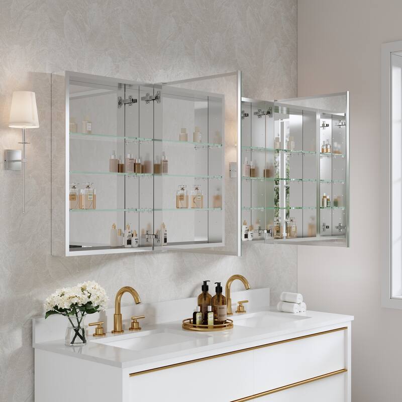 52"W X 30'H Bathroom Recessed or Surface Wall Mount Medicine Cabinet With Adjustable Glass Shelves