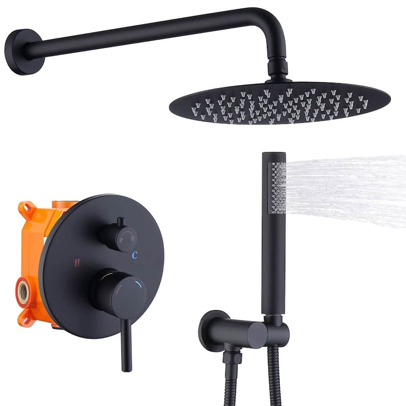 Wall Mounted Shower Faucet With Handheld Sprayer 10 Inch Shower Head Combo Set Modern Rainfall Shower System With Hand Shower - Matte Black