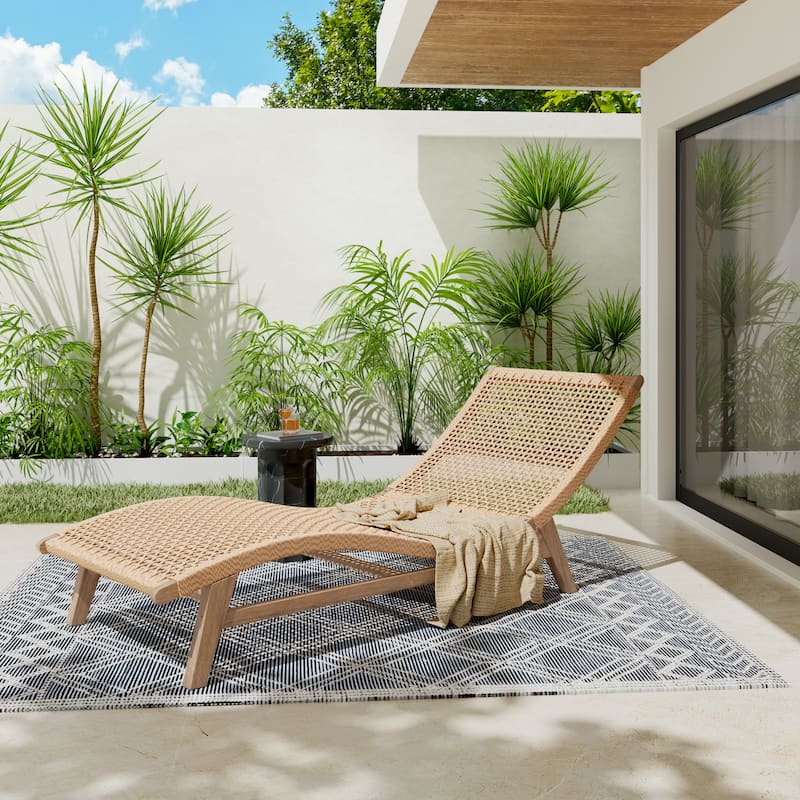 Scott Living Amalfi Outdoor Sun Lounger Acacia Wood Wicker Woven - TEAK LOOK+BEIGE WICKER