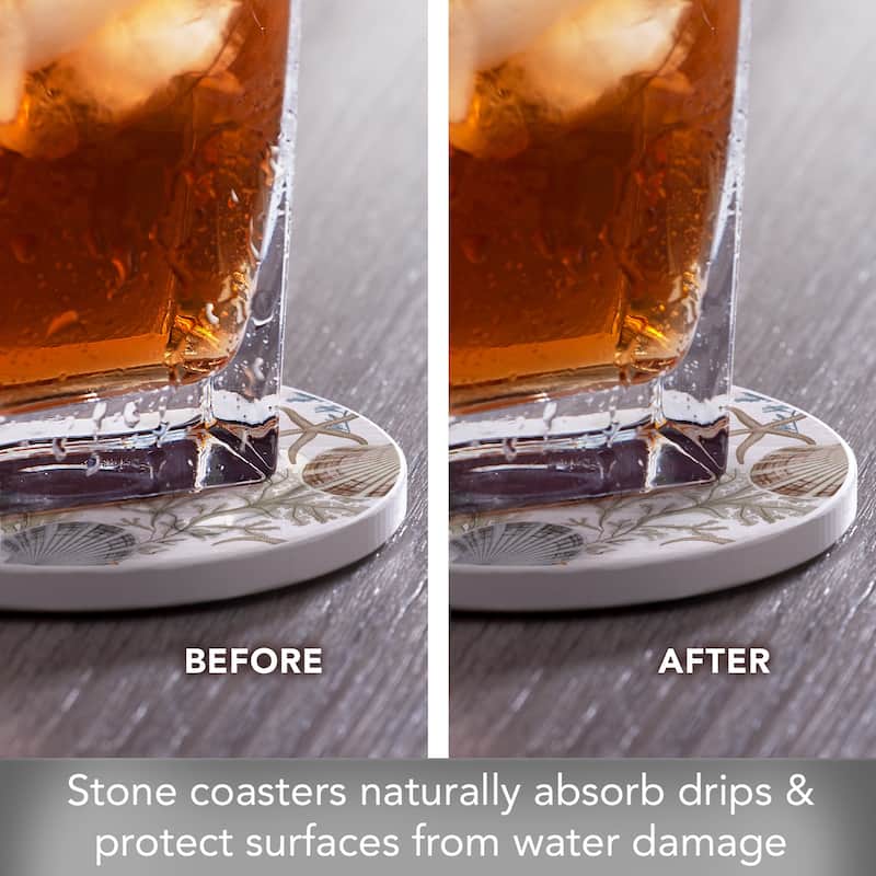 Beyond the Shore 4 Pack Absorbent Stone Coasters with Protective Cork Backing Made in The USA Absorbent Easily Wipes Clean