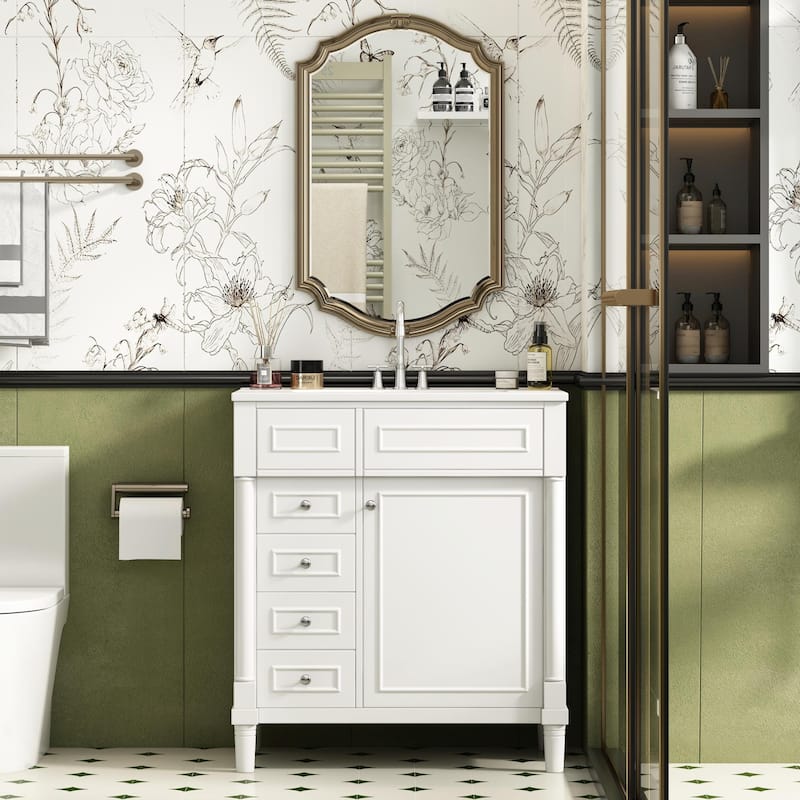 30" Bathroom Vanity with Sink, Freestanding Bathroom Storage Vanity Cabinet with Soft-Closing Door - White