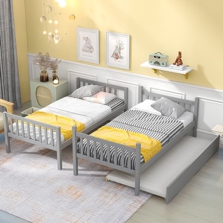Twin Over Twin Bunk Bed with Trundle, Convertible Design & Safety Rails