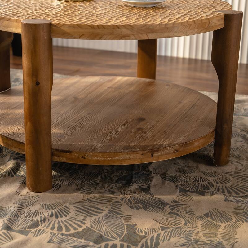 Round Coffee Table with Solid Wood for Living Room