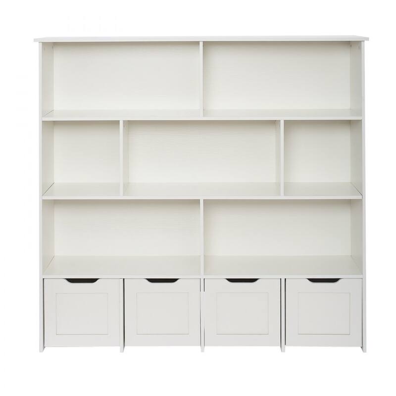 Brown Wooden Toy Storage Organizer with 11 Compartments and 4 Drawers - 49.41 x 12.99 x 46.46 in