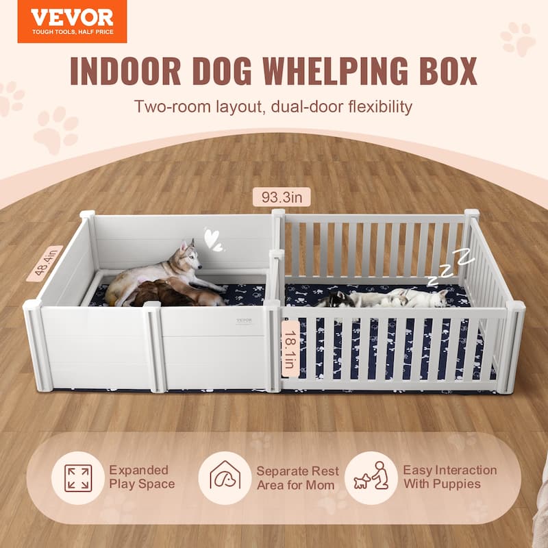 Dog Whelping Box, Dual Zone Whelping Box for Dogs and Puppies, Whelping Pen for Puppies, Dog Birthing Box with Rails