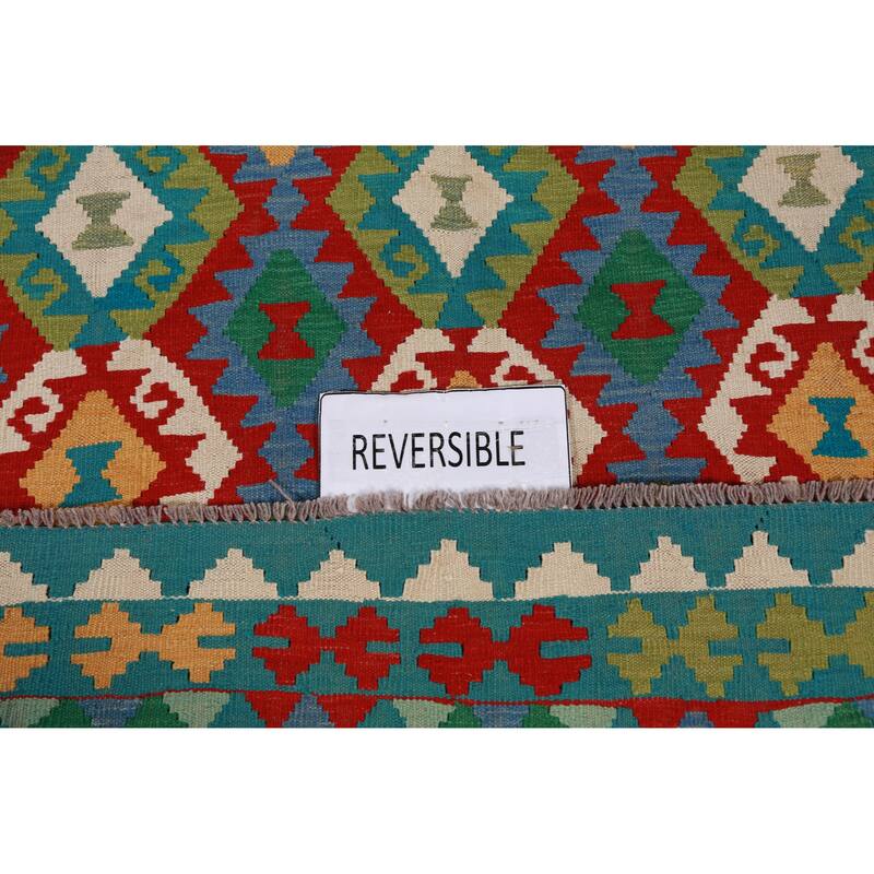 Hand Woven Oriental 100% Wool Carpet Southwestern All-Over Multi-Colored Kilim Area Rug - 8' 2'' X 5' 8''