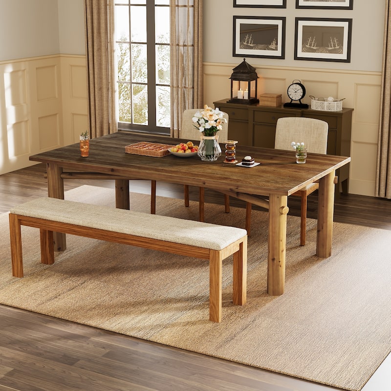 Solid Wood Dining Table for 6, 63 Inch Real Wood Kitchen Table