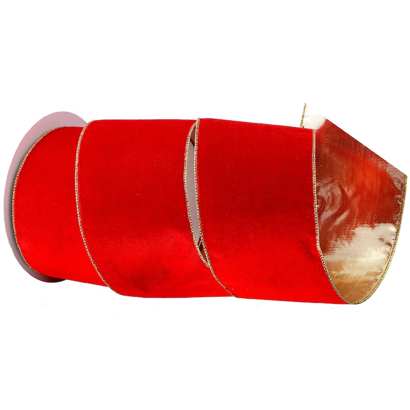 4"X10y Deluxe Velvet Gold Back Ribbon - 4" x 10 Yards
