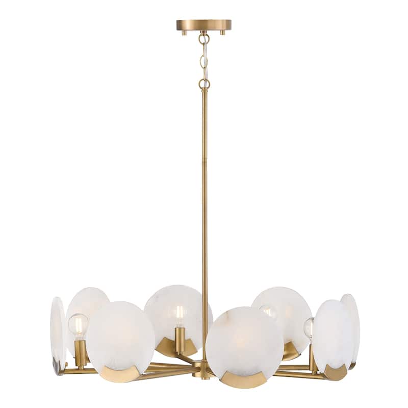 28" W x 7.25" H 8-Light Chandelier in Aged Brass with Natural Alabaster Stone - 27.75"W x 7.5"H - 27.75"W x 7.5"H - Aged Brass