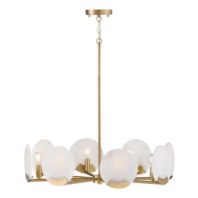 28" W x 7.25" H 8-Light Chandelier in Aged Brass with Natural Alabaster Stone - 27.75"W x 7.5"H