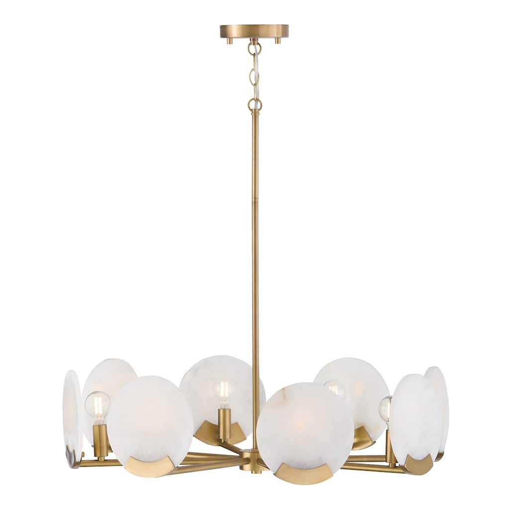 28" W x 7.25" H 8-Light Chandelier in Aged Brass with Natural Alabaster Stone - 27.75"W x 7.5"H